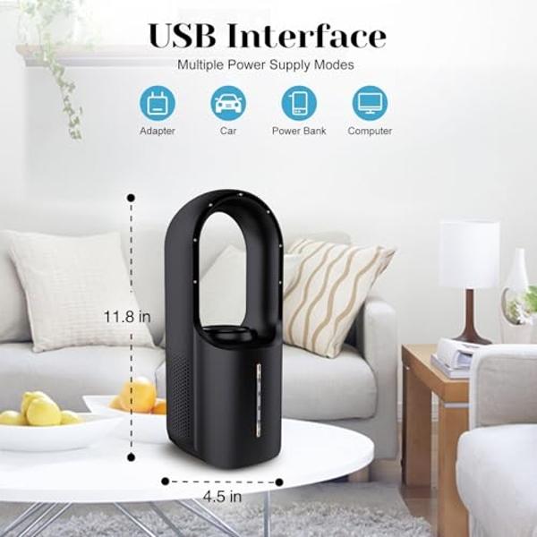 Bladeless Desk Fan, 11.8 Inch Office Fan Small Quiet, Desktop Fans with 3 Wind Speed, LED Light, Easy to Clean, Silent Desk Fan Ideal for Bedroom, Office, Living Room