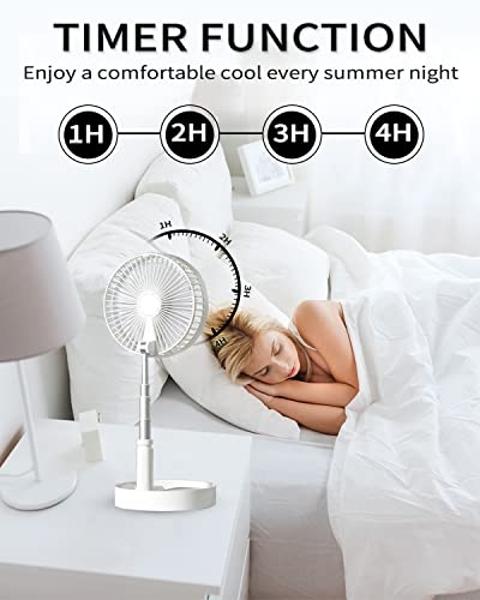 UN UNITEDTIME Desk and table fan, Foldable Fans Portable Travel Fan Battery Operated or USB Powered,Adjustable Height,My Foldaway fan with remote Control Timer 4 Speed Settings (Wh