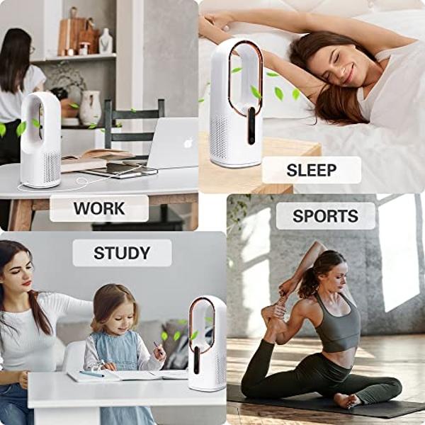 SISMEL Desk Fan, Small Quiet Bladeless Fan 11.8 Inch USB Table Fan, Portable Rechargeable Battery Operated Fan with Touch Control 3 Cooling Speeds, Personal Desktop Fan for Bedroom