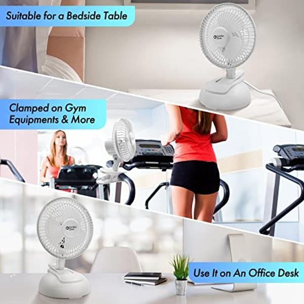 Comfort Zone Personal Clip or Desk Fan with Removable Base, Portable, Mini Bedroom Fan, 6 inch, 2 Speed, Strong Clamp, Firm Grip, Airflow 6.53 ft/sec, Ideal for Home, Bedroom, Dorm