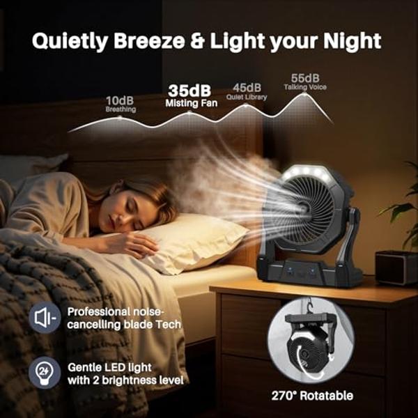 Ausic Portable Misting fan, 8-Inch Cooling Mist Fans, 10000mAh USB Rechargeable Battery Powered Fan with Mister, 250mL Water Tank & LED Lantern, for Home Desk, Bedroom, Office, Out