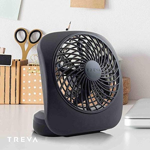 O2COOL Treva 5 Inch Battery Powered Fan Portable Desk Fan 2 Cooling Speeds with Compact Folding & Tilt Design Cubicle Accessories Small Portable 2 Pack (Black)