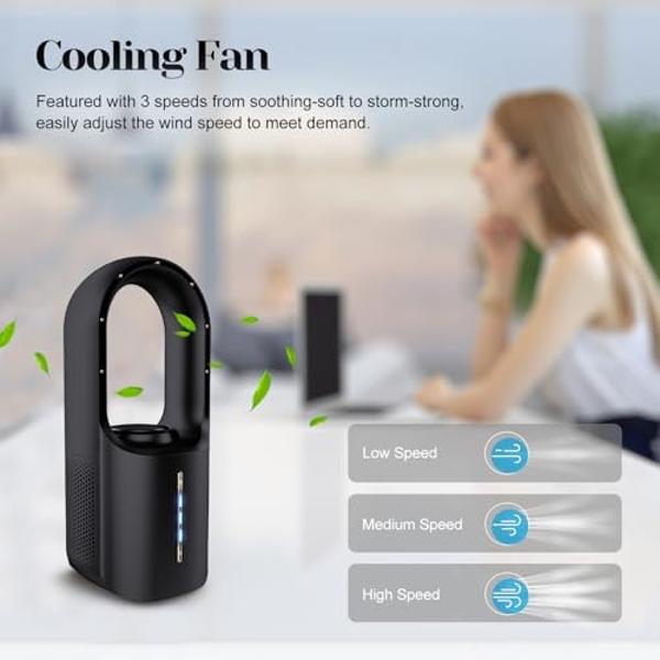 Bladeless Desk Fan, 11.8 Inch Office Fan Small Quiet, Desktop Fans with 3 Wind Speed, LED Light, Easy to Clean, Silent Desk Fan Ideal for Bedroom, Office, Living Room