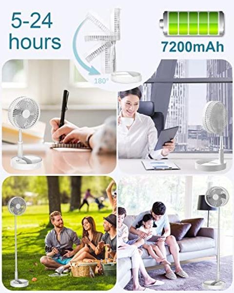 UN UNITEDTIME Desk and table fan, Foldable Fans Portable Travel Fan Battery Operated or USB Powered,Adjustable Height,My Foldaway fan with remote Control Timer 4 Speed Settings (Wh