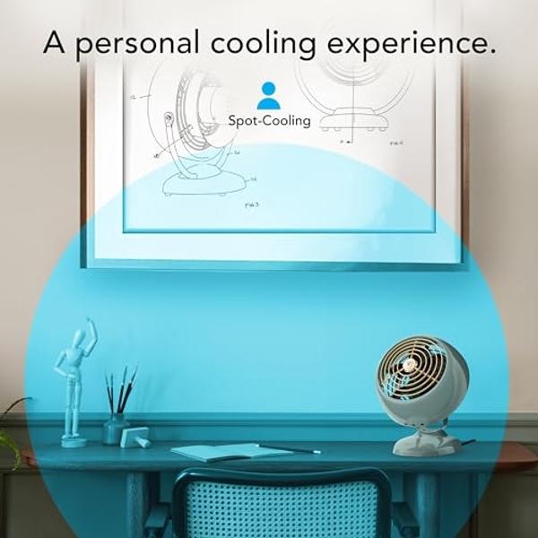 Vornado VFAN Mini Classic Vintage Fan | Retro Metal Air Circulator with Original Base for Desk & Bedside | 2 Speeds, Adjustable Tilt | Green
