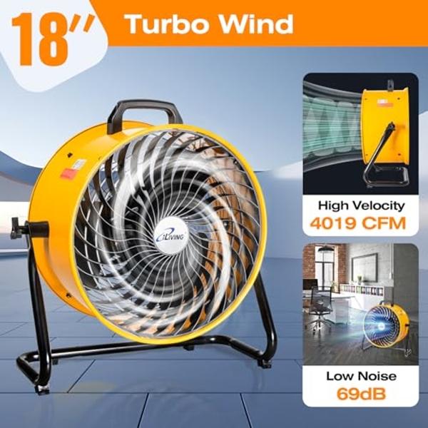 iLiving 18 in. Low Noise Turbo Fan 4019 CFM 3-Speed Portable Air Circulator for Shop, Office, Greenhouse, Home and Warehouse
