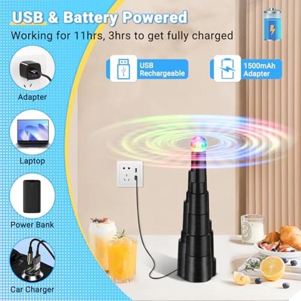 Bladeless Desk Fan, 11.8 Inch Office Fan Small Quiet, Desktop Fans with 3 Wind Speed, LED Light, Easy to Clean, Silent Desk Fan Ideal for Bedroom, Office, Living Room