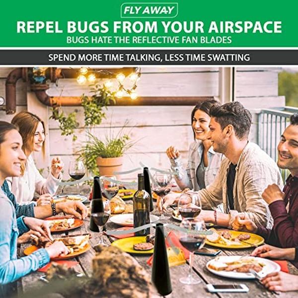 Fly Away - 2 Pack Fly Fans for Tables, Indoor or Outdoor Use, Ideal for Restaurants, BBQs, Events. Deter Flies, Wasps, Bees, Moscas, and Bugs. Battery Operated with Tabletop and Ha