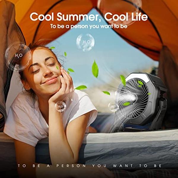 Ausic Portable Misting fan, 8-Inch Cooling Mist Fans, 10000mAh USB Rechargeable Battery Powered Fan with Mister, 250mL Water Tank & LED Lantern, for Home Desk, Bedroom, Office, Out