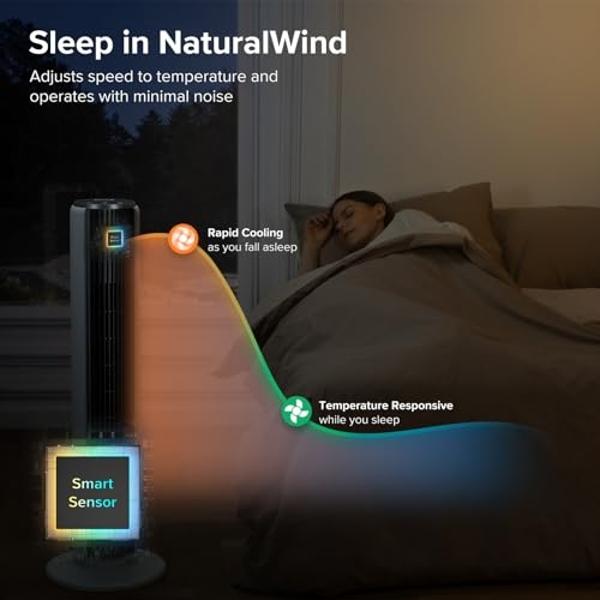 LEVOIT Tower Fan for Bedroom, Standing Fan that Blows Cold Air for Home, 28dB Quiet for Sleep, Remote, 90° Oscillation, 12H Timer, 25ft/s Velocity, 5 Speeds, 4 Modes, Bladeless 36 