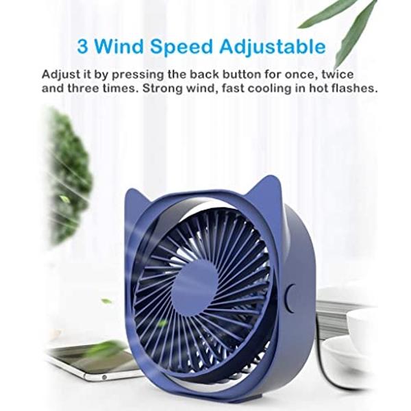 Personal Desk Fans Small Quiet - Mini Cute Desk Fan, USB Powered, 3 Wind Speeds, 360° Rotatable, Little Portable Table Fans Fast Cooling for Home Bedroom Nightstand Office Work Des