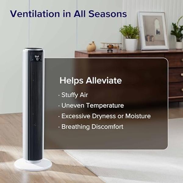 LEVOIT Tower Fan for Bedroom, Standing Fan that Blows Cold Air for Home, 28dB Quiet for Sleep, Remote, 90° Oscillation, 12H Timer, 25ft/s Velocity, 5 Speeds, 4 Modes, Bladeless 36 