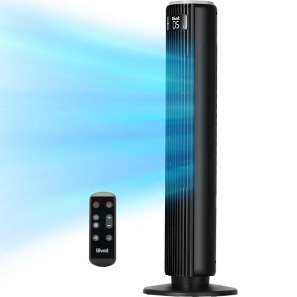 LEVOIT Classic 36 inch Tower Fan for Bedroom, 25ft/s Airflow Standing Fan that Blows Cold Air for Home, 90° Oscillation, Quiet 28dB, Remote, 12H Timer, 5 Speeds, 4 Modes with Smart
