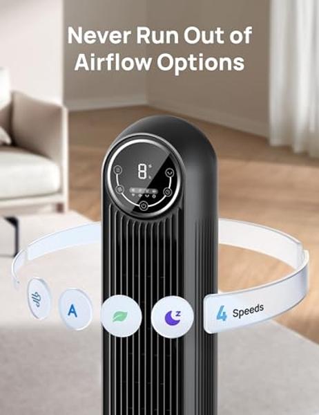 Dreo Tower Fan for Bedroom, Smart Oscillating Quiet Floor Fans, Standing Bladeless Fan with Remote and WiFi Voice Control, 4 Modes, 4 Speeds, 8H Timer, 28dB, Works with Alexa/Googl
