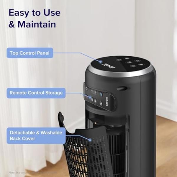 LEVOIT Classic 36 inch Tower Fan for Bedroom, 25ft/s Airflow Standing Fan that Blows Cold Air for Home, 90° Oscillation, Quiet 28dB, Remote, 12H Timer, 5 Speeds, 4 Modes with Smart