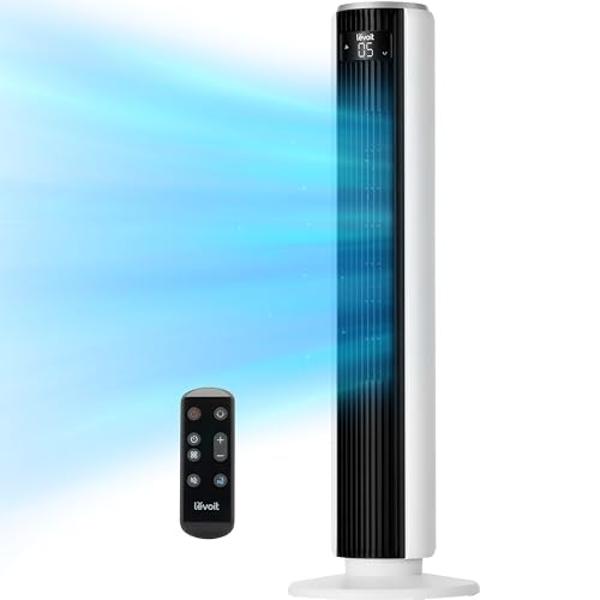 LEVOIT Tower Fan for Bedroom, Standing Fan that Blows Cold Air for Home, 28dB Quiet for Sleep, Remote, 90° Oscillation, 12H Timer, 25ft/s Velocity, 5 Speeds, 4 Modes, Bladeless 36 