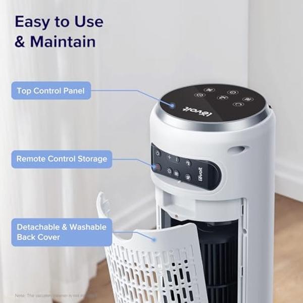 LEVOIT Tower Fan for Bedroom, Standing Fan that Blows Cold Air for Home, 28dB Quiet for Sleep, Remote, 90° Oscillation, 12H Timer, 25ft/s Velocity, 5 Speeds, 4 Modes, Bladeless 36 