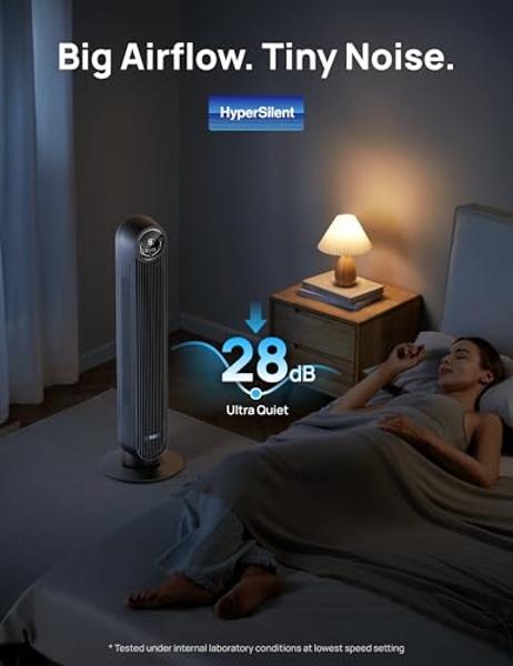 Dreo Tower Fan for Bedroom, Smart Oscillating Quiet Floor Fans, Standing Bladeless Fan with Remote and WiFi Voice Control, 4 Modes, 4 Speeds, 8H Timer, 28dB, Works with Alexa/Googl
