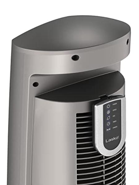 Lasko Wind Curve Oscillating Tower Fan, Fresh Air Ionizer, Timer, Remote Control, Portable Electric Fan for Indoor, Bedroom and Home Office Use, 42", Silverwood 2554