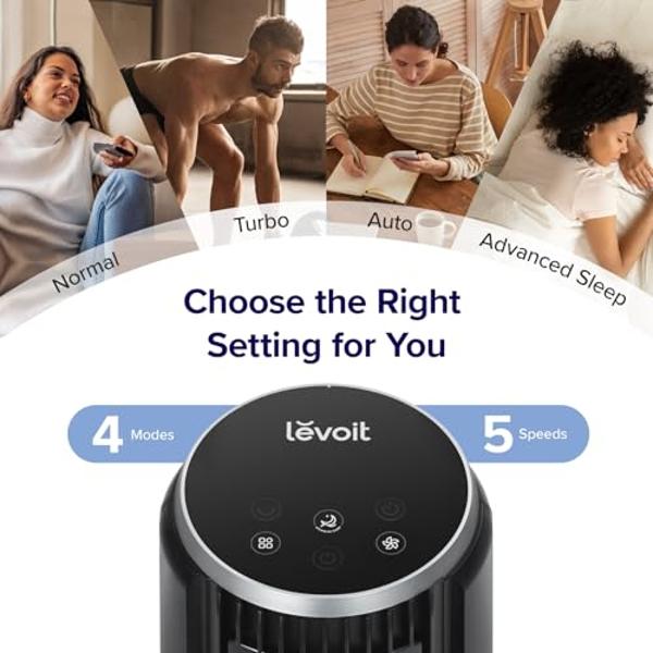 LEVOIT Classic 36 inch Tower Fan for Bedroom, 25ft/s Airflow Standing Fan that Blows Cold Air for Home, 90° Oscillation, Quiet 28dB, Remote, 12H Timer, 5 Speeds, 4 Modes with Smart