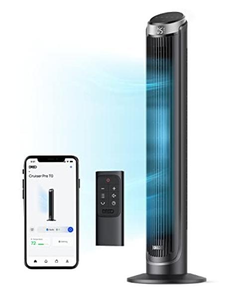 Dreo Smart Tower Fan for Bedroom, 26ft/s High-Speed 40" Standing Fan, 5 Speeds 4 Modes, Quiet 90° Bladeless Oscillating Fan with Remote, 12H Timer, Touch Control, Work with Alexa, 