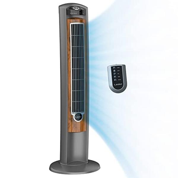 Lasko Wind Curve Oscillating Tower Fan, Fresh Air Ionizer, Timer, Remote Control, Portable Electric Fan for Indoor, Bedroom and Home Office Use, 42", Silverwood 2554