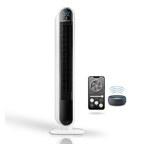 Dreo Smart Tower Fan for Bedroom, 26ft/s High-Speed 40" Standing Fan, 5 Speeds 4 Modes, Quiet 90° Bladeless Oscillating Fan with Remote, 12H Timer, Touch Control, Work with Alexa, 