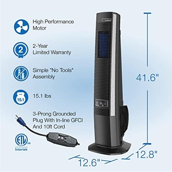 OmniBreeze Digital Electric Tower Fan, with Remote Control, LED Display, Standing Bladeless Floor Fans Cooling and Quite Indoor Living Room Bedroom use (40 Inch)