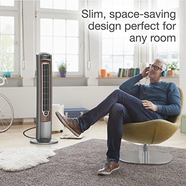 Lasko Wind Curve Oscillating Tower Fan, Fresh Air Ionizer, Timer, Remote Control, Portable Electric Fan for Indoor, Bedroom and Home Office Use, 42", Silverwood 2554
