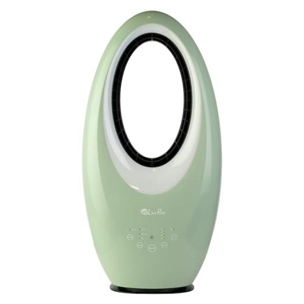 LivePure Bladeless Oscillating Fan w/Filter and Aroma Tray. 3-Speed Adjustment, Touch Control, Quiet Cooling Fan. Stand Up Fan for Bedroom, Office, Kitchen, Sage