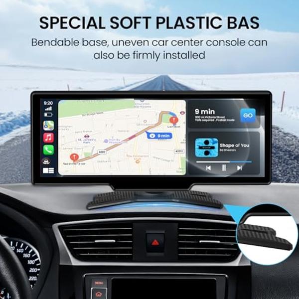 TECXERLLON 10.26'' Wireless Carplay Screen for Car with 4K Dash Cam & 1080P Backup Camera, Portable Car Audio Receivers with Carplay & Android Auto, GPS Navigation, Airplay, Mirror