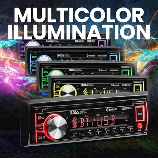 BOSS Audio Systems 750BRGB Car Stereo - Single Din, Bluetooth, CD DVD Player, AM/FM Radio Receiver, USB, AUX Input, Multi Color Illumination