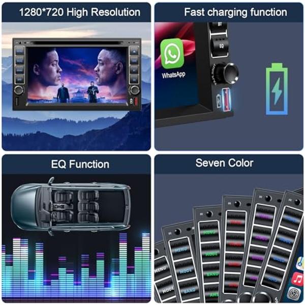 Double Din Car Stereo Radio With CD/DVD Player, Voice Control Carplay & Android Auto, 7 inch Car Audio With HD Touchscreen, Bluetooth, Mirror Link, Backup Camera, SWC, FM/AM, USB/S