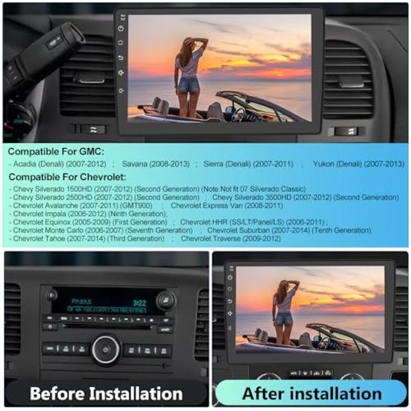 Android 13 [2GB+32GB] Car Radio Compatible for Chevy Chevrolet Silverado Tahoe Equinox GMC Sierra Yukon, 10.1 Inch Touch Screen with GPS/FM/WiFi/USB/SWC,Support Wireless Carplay An