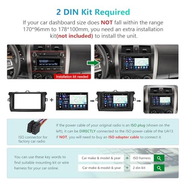 Eonon Android 13 Double Din Car Stereo 7 Inch Apple CarPlay Radio Android Auto Touch Screen, Bluetooth, Fast Charge, AM/FM, SWC, 1080P Backup Camera Input - UA13