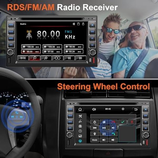Double Din Car Stereo Radio With CD/DVD Player, Voice Control Carplay & Android Auto, 7 inch Car Audio With HD Touchscreen, Bluetooth, Mirror Link, Backup Camera, SWC, FM/AM, USB/S