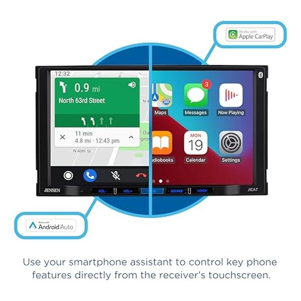 JENSEN J1CA7-BUC 7-inch Certified Apple CarPlay Android Auto | Double DIN Touchscreen Car Stereo Radio | Bluetooth Hands Free Calling & Music Streaming | Backup Camera Included | U