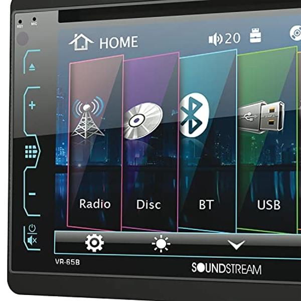 Soundstream VR-65B Double-DIN Bluetooth DVD/CD/AM/FM in-Dash Car Stereo with 6.2" Smart Sense Screen