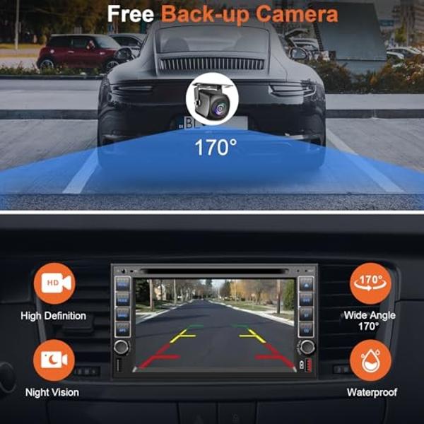 Double Din Car Stereo Radio With CD/DVD Player, Voice Control Carplay & Android Auto, 7 inch Car Audio With HD Touchscreen, Bluetooth, Mirror Link, Backup Camera, SWC, FM/AM, USB/S
