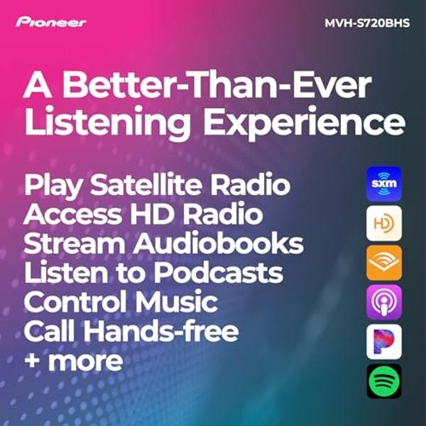 Pioneer MVH-S720BHS Audio Digital Media Receiver - Single Din Bluetooth Car Stereo with Amazon Alexa, HD Radio and Enhanced Audio Functions