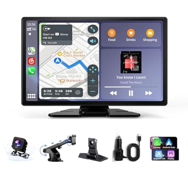 Carplay Screen for Car, 9" Android Auto Screen Compatible with A-pple Carplay, Portable Wireless Car Stereo Audio Receivers with Backup Camera, MirrorLink, Siri, BT, AUX, Navigatio