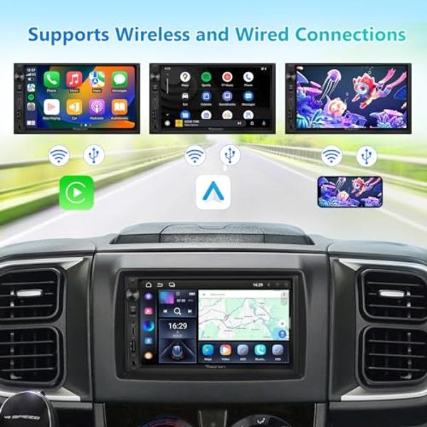 Eonon Android 13 Double Din Car Stereo 7 Inch Apple CarPlay Radio Android Auto Touch Screen, Bluetooth, Fast Charge, AM/FM, SWC, 1080P Backup Camera Input - UA13