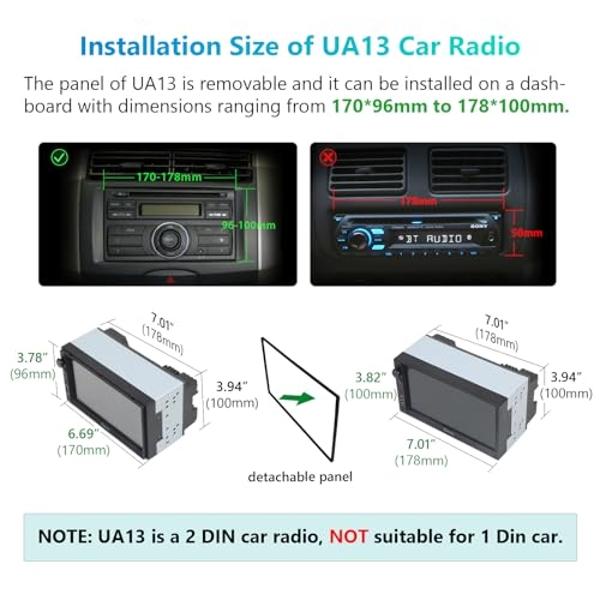 Eonon Android 13 Double Din Car Stereo 7 Inch Apple CarPlay Radio Android Auto Touch Screen, Bluetooth, Fast Charge, AM/FM, SWC, 1080P Backup Camera Input - UA13