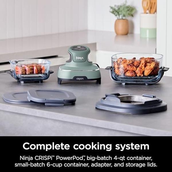 Ninja Crispi Air Fryer, Microwave, Freezer & Dishwasher Safe, Non Toxic Glass Portable Cooking System, 4 QT & 6 Cup Glass Containers with Storage Lids, Easy Meals, Air Fry, Bake, G