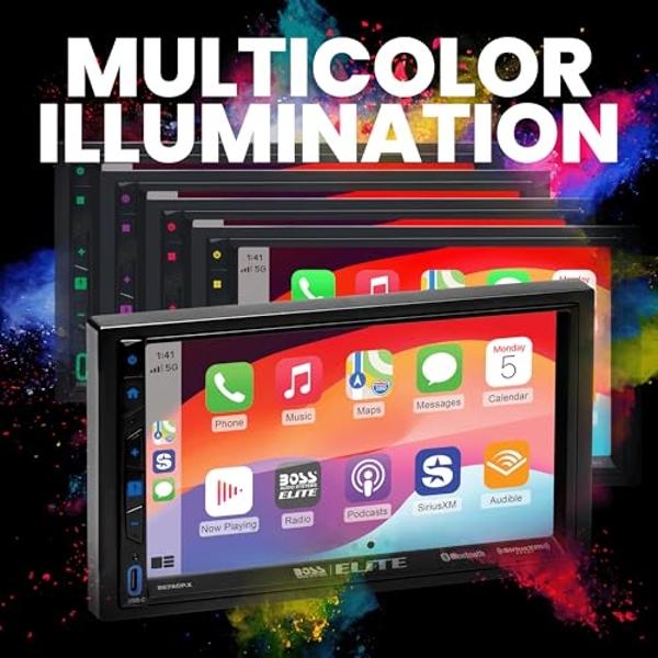 BOSS Audio Systems Elite BE7ACP.X Double DIN Car Stereo Apple CarPlay Android Auto, 7 Inch Touchscreen, Sirius XM-Ready, Bluetooth, Multicolor Panel