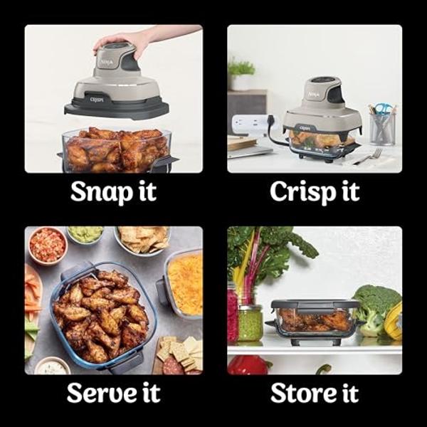 Ninja Crispi Air Fryer, Microwave, Freezer & Dishwasher Safe, Non Toxic Glass Portable Cooking System, 4 QT & 6 Cup Glass Containers with Storage Lids, Easy Meals, Air Fry, Bake, S