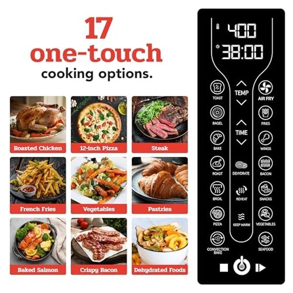 Gourmia Toaster Oven Air Fryer Combo 17 cooking presets 1700W french door digital air fryer oven 24L capacity accessories, convection rack, baking pan tray recipe book GTF7460,Larg