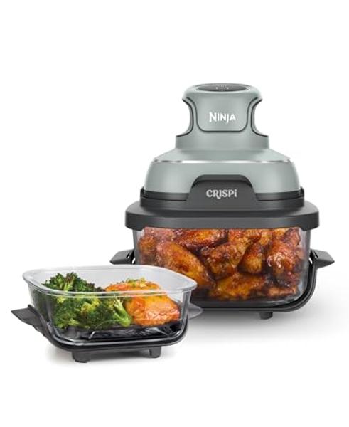 Ninja Crispi Air Fryer, Microwave, Freezer & Dishwasher Safe, Non Toxic Glass Portable Cooking System, 4 QT & 6 Cup Glass Containers with Storage Lids, Easy Meals, Air Fry, Bake, G