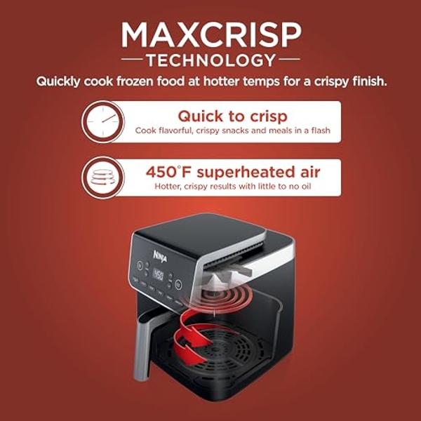 Ninja Air Fryer Pro XL 6-in-1 with 6.5 QT Capacity, Max Crisp, Air Fry, Air Roast, Bake, Reheat, Dehydrate, Max Crisp Technology with 450F, Nonstick Basket & Crisper Plate, Grey, A