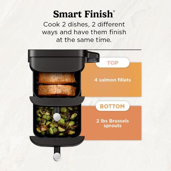 Ninja DoubleStack 2-Basket Air Fryer, DoubleStack Technology Cooks 4 Foods at Once, 8 QT, 6-in-1, Smart Finish & Match Cook, Air Fry, Broil, Bake, Easy Meals & Clean, Black, SL201 